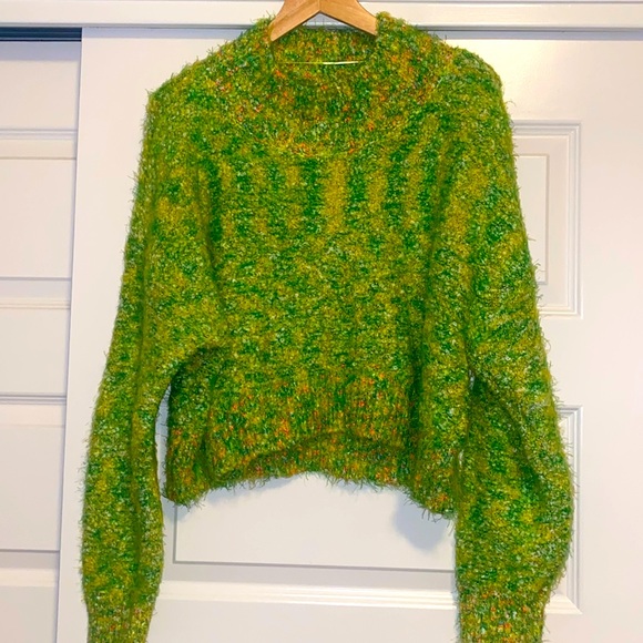 FREE PEOPLE Stardust Slouchy Mock Neck Pullover Sweater M Lemon Lime Green NEW - Picture 5 of 8